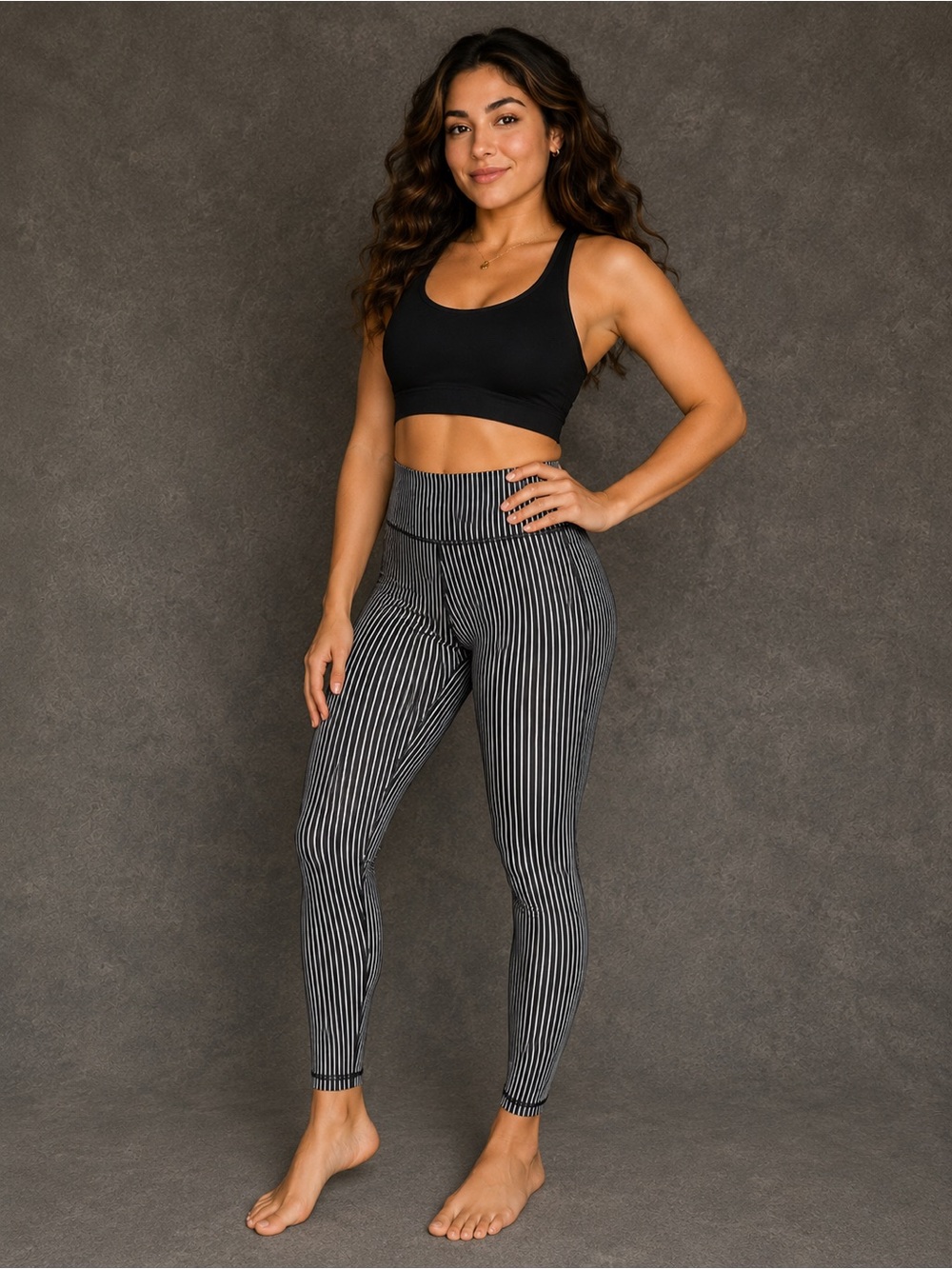 95) GapFit Black & White Striped High Rise Leggings | Athletic Yoga Pants